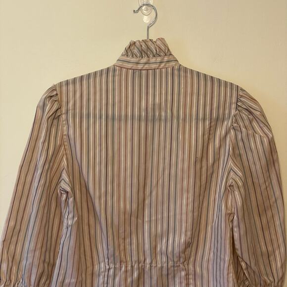 Vintage M Patti pink black long sleeve button down blouse Barbie Stripe corpcore - Picture 6 of 8